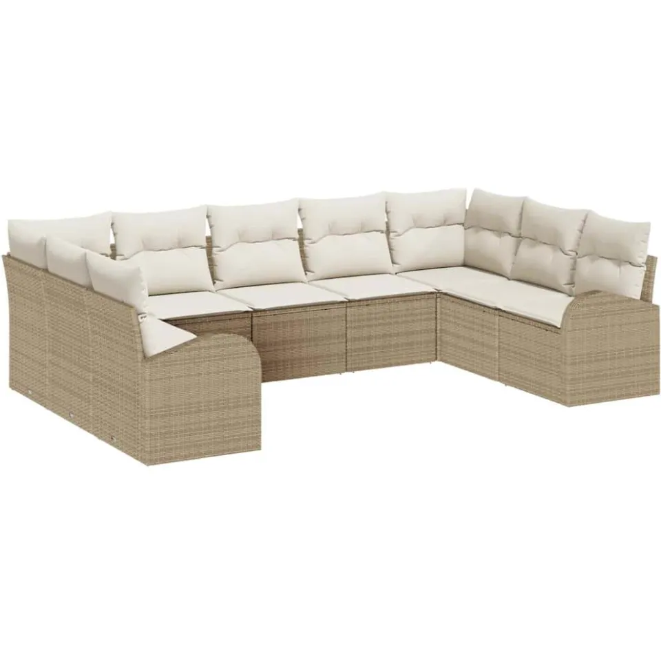vidaXL Bankstel 9 st 9-zits Beige poly rattan