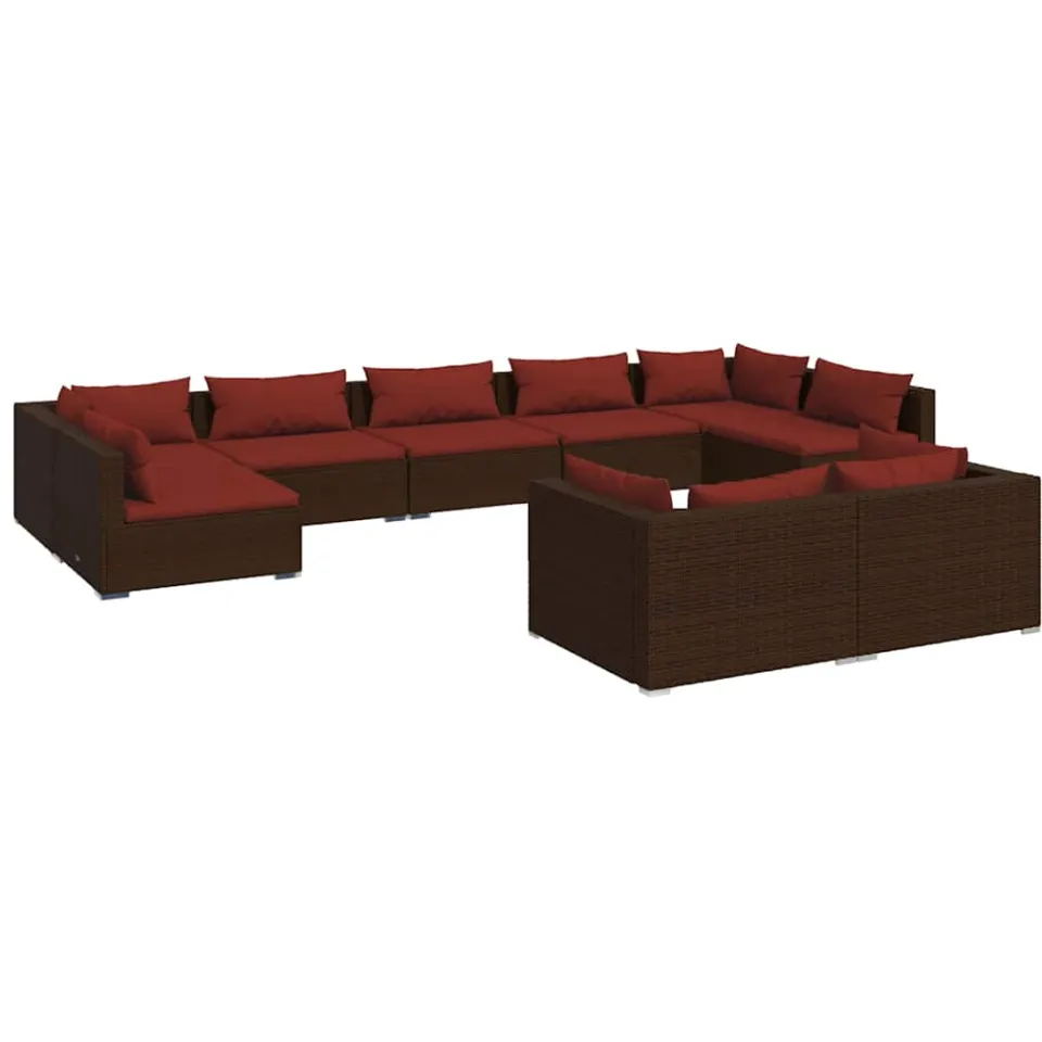 vidaXL 9-delige Loungeset met kussens poly rattan bruin, foto 3