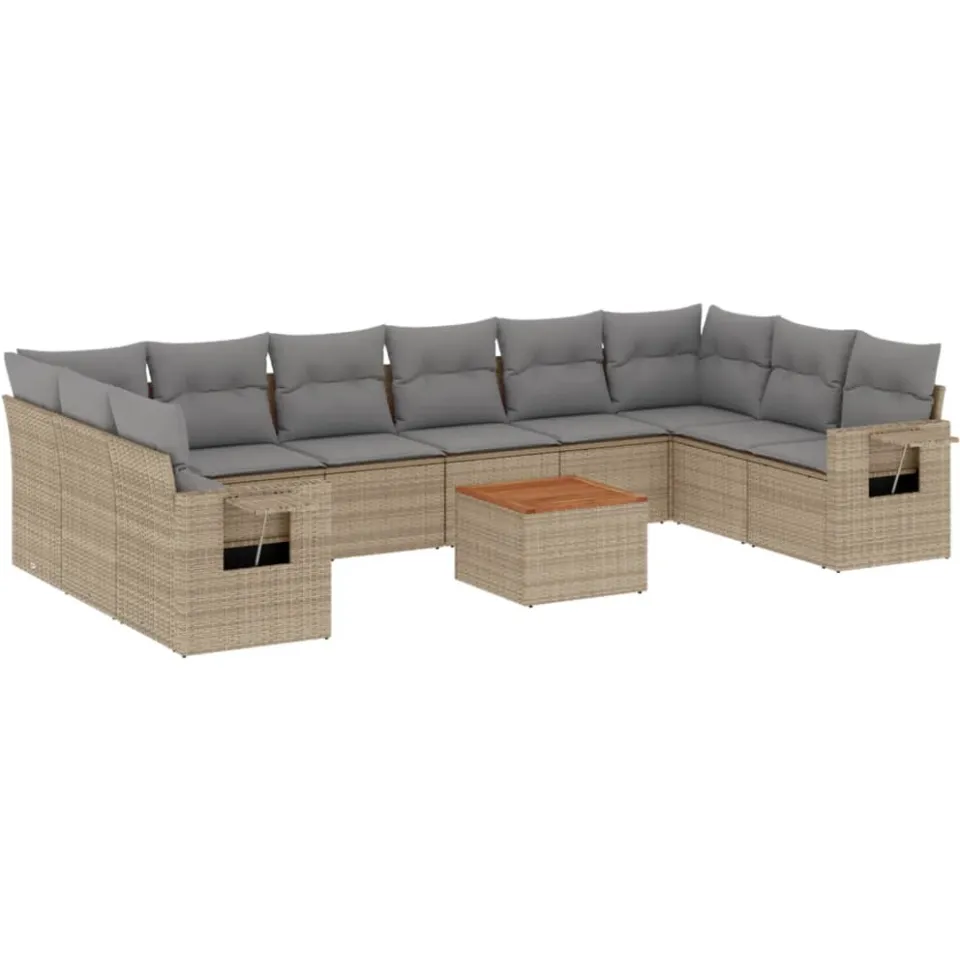 vidaXL 11-delige Loungeset met kussens poly rattan gemengd beige, foto 3