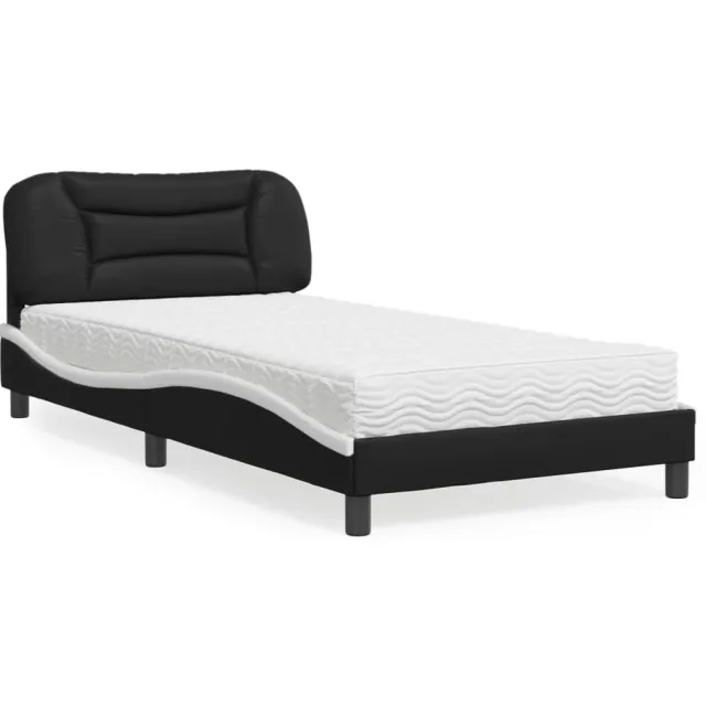 vidaXL Bed met matras "Hvar" kunstleer zwart en wit 100x200 cm