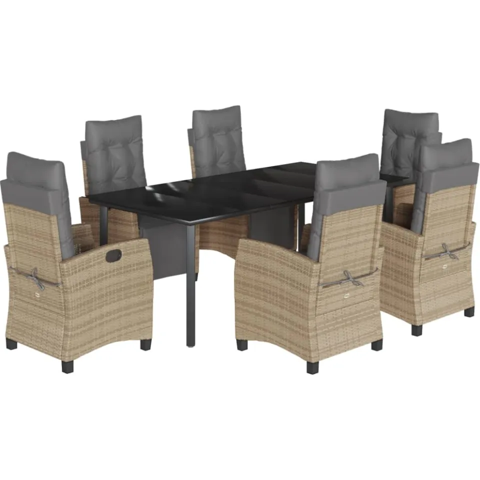 vidaXL 7-delige Tuinset met kussens poly rattan gemengd beige, foto 3