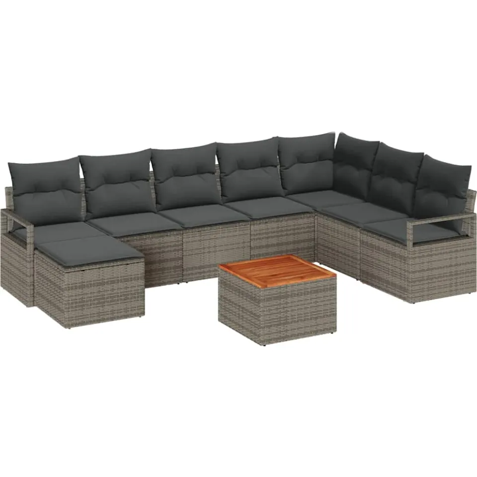 vidaXL Tuinbankenset 9 st Grijs poly rattan