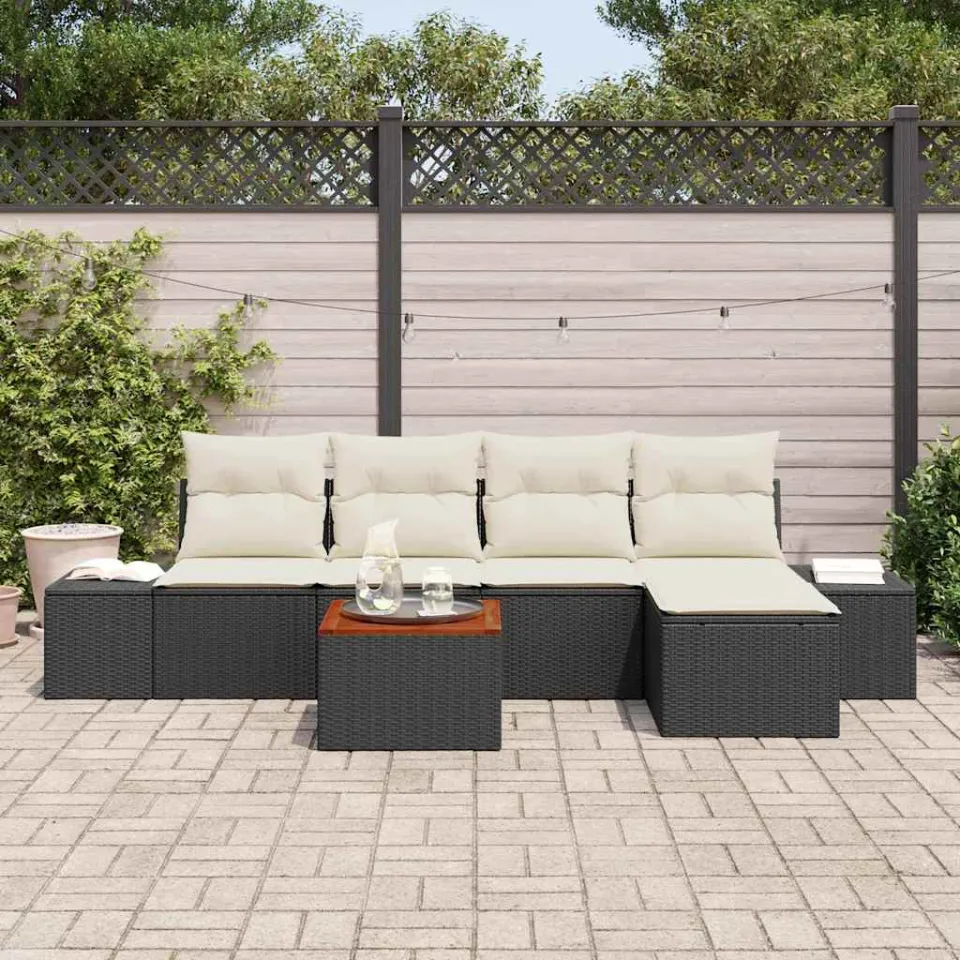 vidaXL Tuinbankenset 6 st Zwart en Crème poly rattan, foto 3