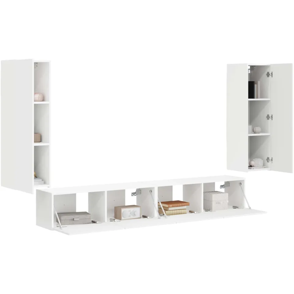vidaXL TV Wandkast Set 4 st Wit Bewerkt hout