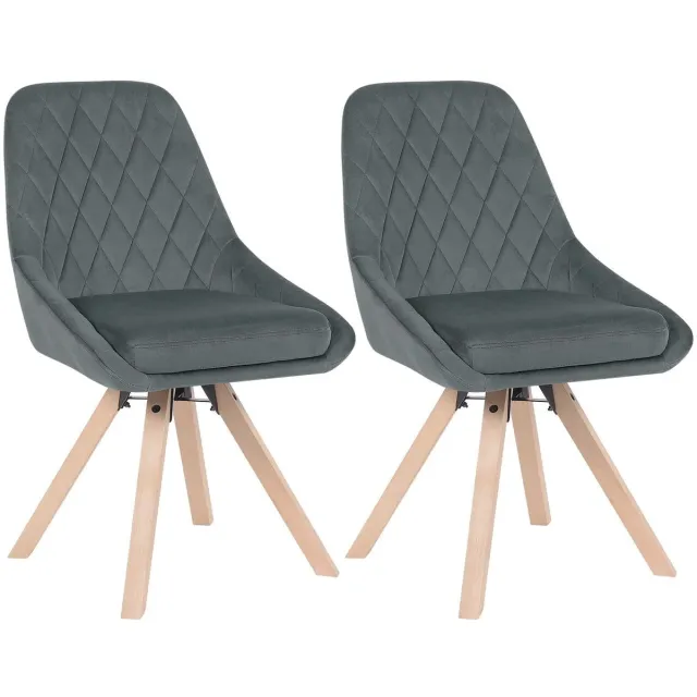 Klarven Eetkamerstoelen Fluweel Donkergrijs - Eetkamerstoelen Set Van 2 - Eetkamerstoelen Draaibaar - Eetkamerstoelen Hout - Dining Chairs - 360 Graden Draaibaar - Massief Beukenhouten Poten - Draagvermogen 150 kg - B40xd41xh84cm