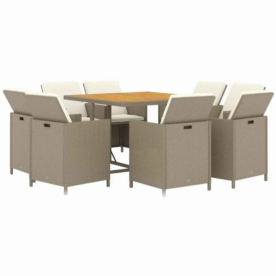 vidaXL 9-delige Tuinset met kussens poly rattan beige