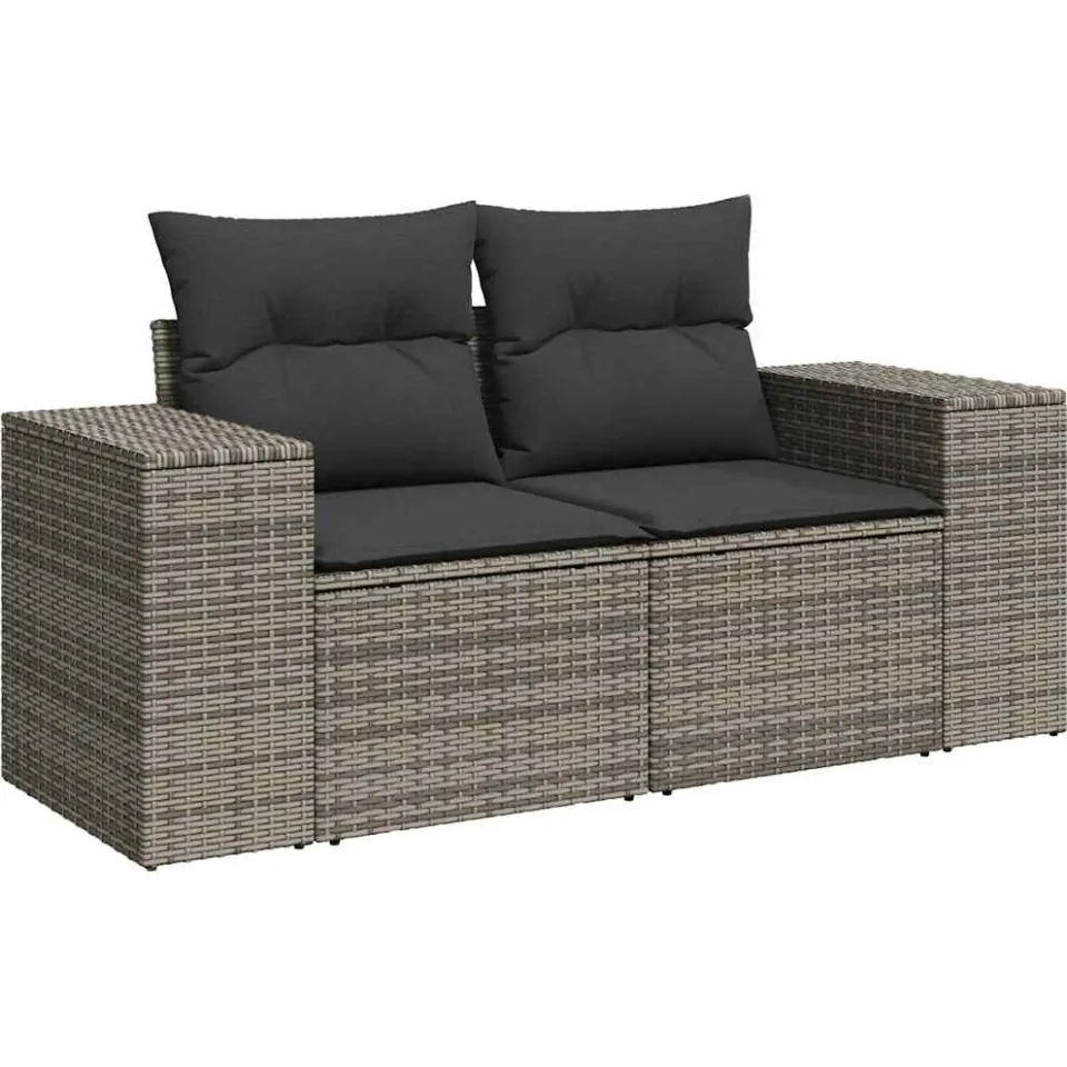 vidaXL 10-delige Loungeset met kussens poly rattan acacia grijs