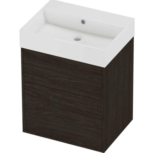 Proline Zara Badmeubelset Porselein Loft Zonder Kraangat 60x46x78 cm Glans Wit Mokka Oak Eiken