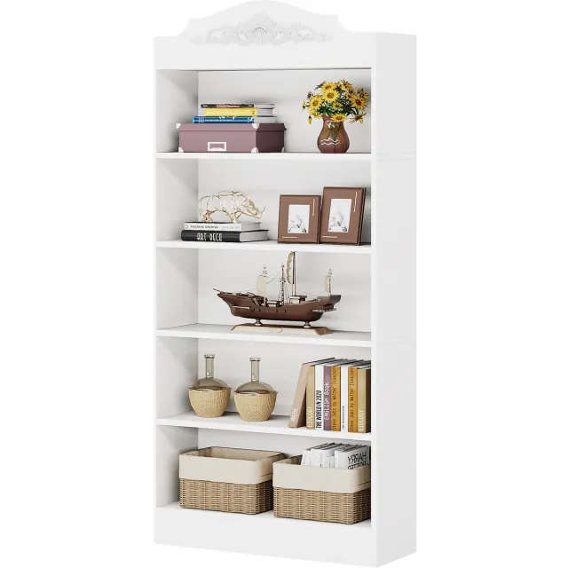 Tribesigns Boekenkast - Gebogen boekenkast met 5 Planken - Modern - Kasten Spaanplaat - Wit - 80 x 30 x 190 cm