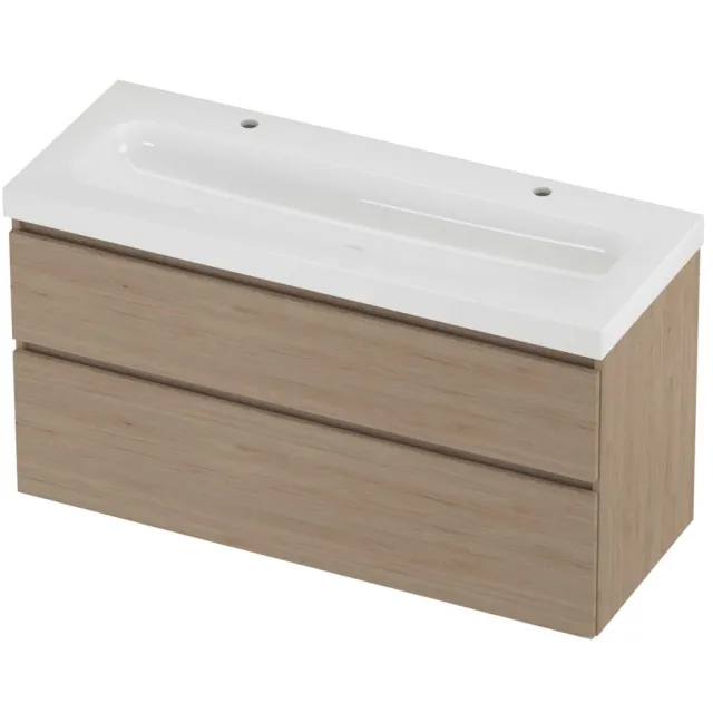 Proline Haga Badmeubelset Polystone Mezza 2 Kraangaten 120x46x66 cm Glans Wit Ideal Oak Eiken