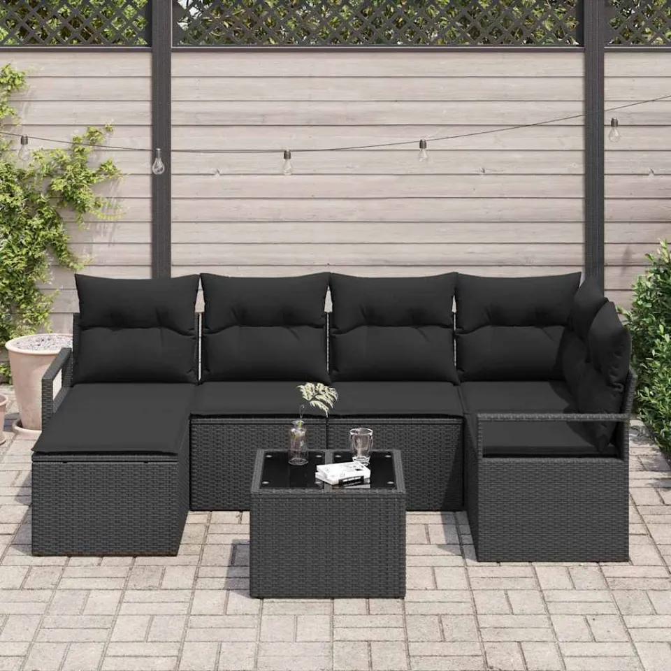 vidaXL Bankstel 7 st Zwart poly rattan, foto 3