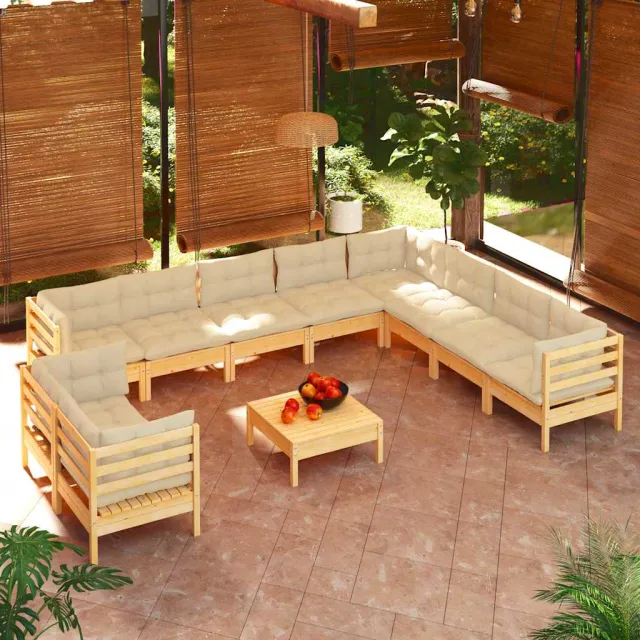 vidaXL 11-delige Loungeset met crèmekleurige kussens grenenhout, foto 2
