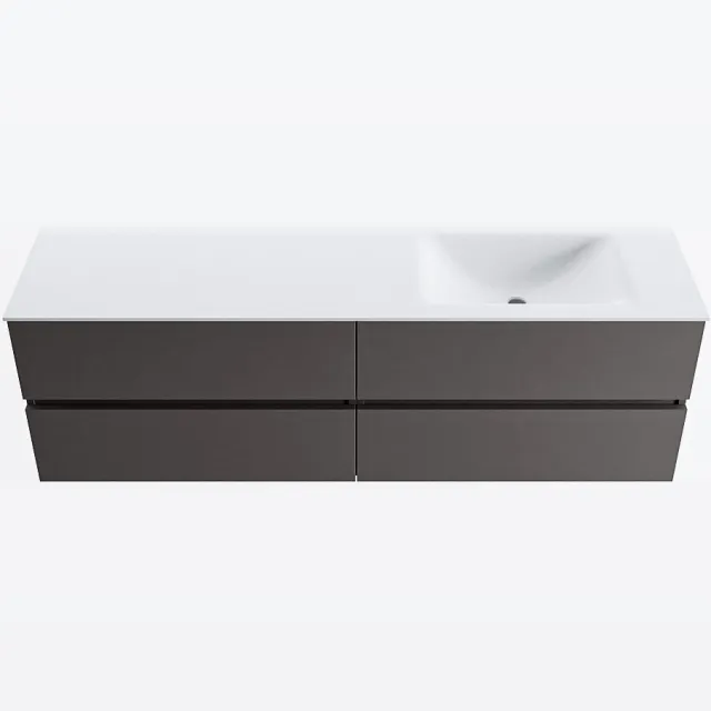 Mondiaz VICA 160cm badmeubel onderkast Dark Grey 4 lades. Wastafel CLOUD rechts zonder kraangat, kleur Talc.