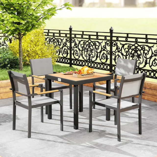 Wishdor Tuintafel - Houtlook Tafelblad - Voor Tuin En Balkon - Aluminium - Natuurlijk Hout - 78 X 78 X 74 Cm