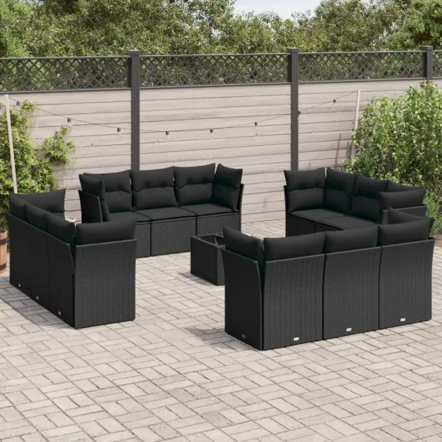 vidaXL 13-delige Loungeset met kussens poly rattan zwart, foto 2
