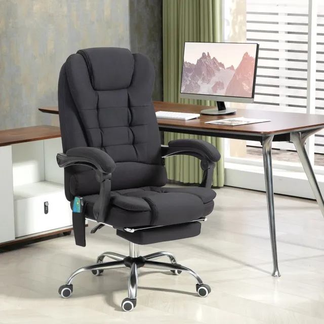 MEUNIQ Bureaustoel met massagefunctie en verwarmingsfunctie, 135° verstelbaar, hoogteverstelbaar 45-52 cm, met voetsteun en armleuningen, zwart