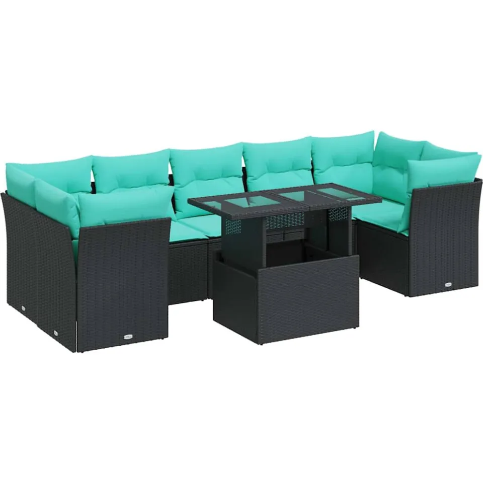 vidaXL 8-delige Loungeset met kussens poly rattan acacia zwart, foto 3