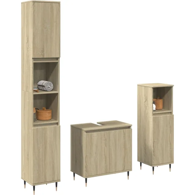 vidaXL 3-delige Badkamermeubelset bewerkt hout sonoma eikenkleurig Bruin