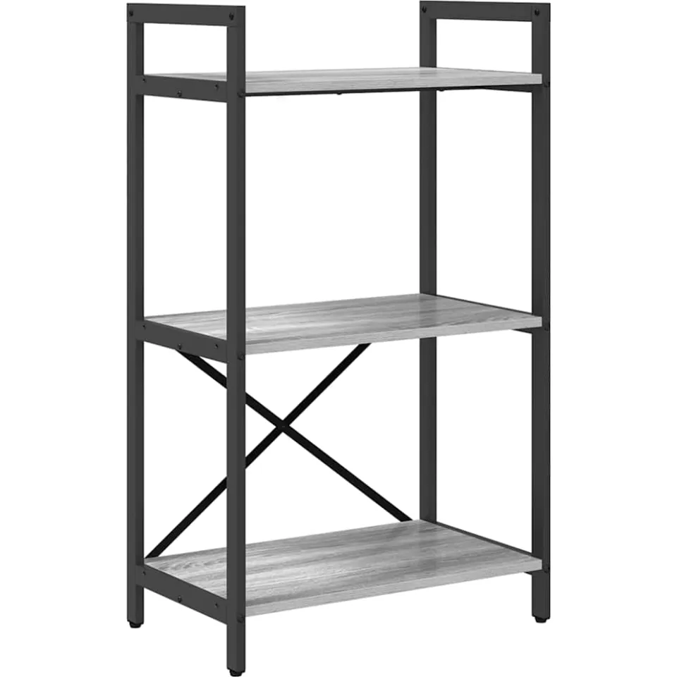 vidaXL Boekenkast 3-laags 56 x 34 x 96 cm Bewerkt hout Grijs Sonoma, foto 3