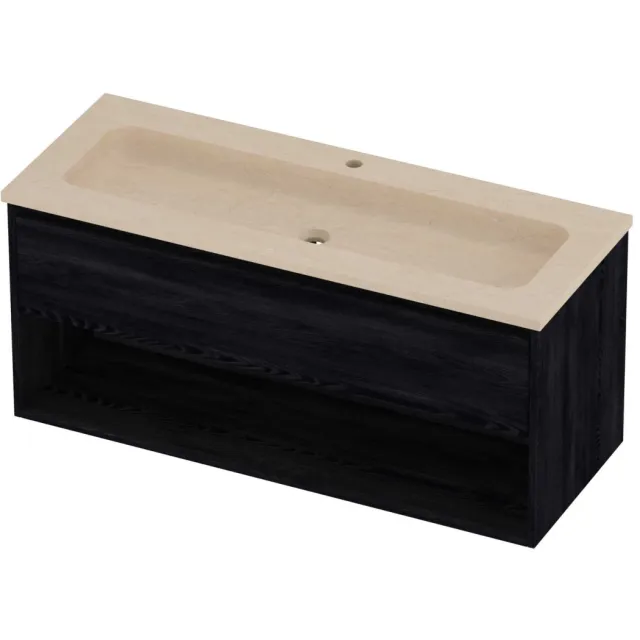 Proline Rollo Badmeubelset Hardsteen Elegant 1 Gat Schap 120x46x54 cm Sand Stone Black Oak Eiken