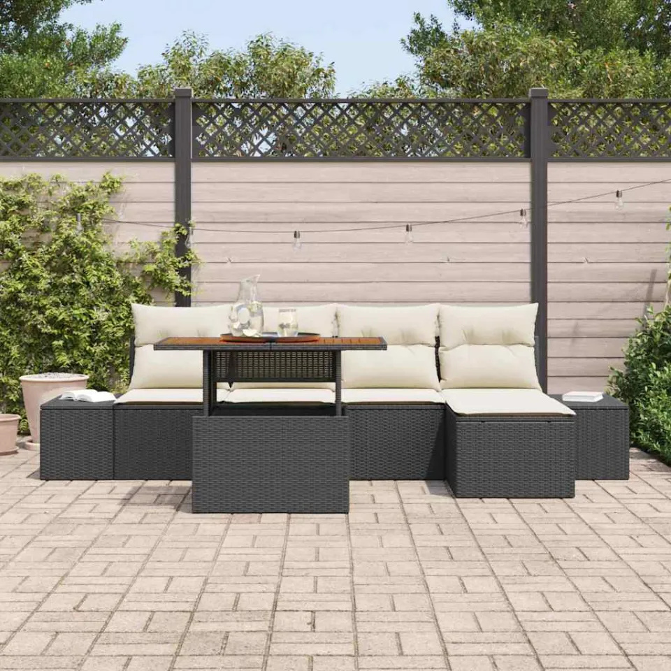 vidaXL Tuinbankenset 6 st Zwart poly rattan, foto 3