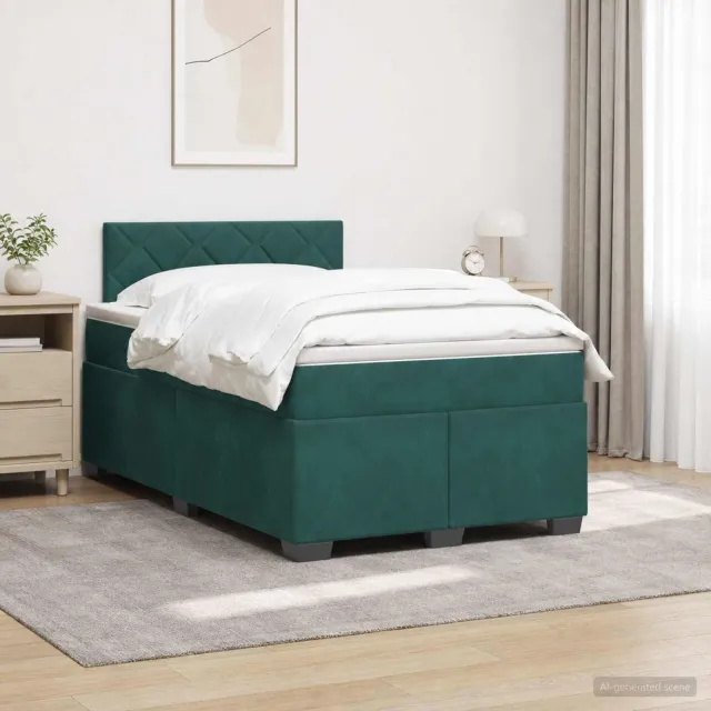 vidaXL Boxspring Bed met Matras en LED Donkergroen 120 x 190 cm