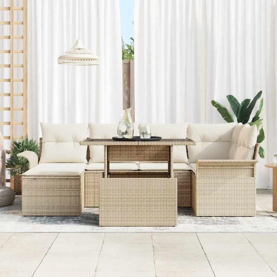 vidaXL Tuin Sofa Set 7 st Beige Poly riet, foto 3