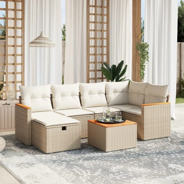 vidaXL 7-delige Loungeset met kussens poly rattan beige, foto 2
