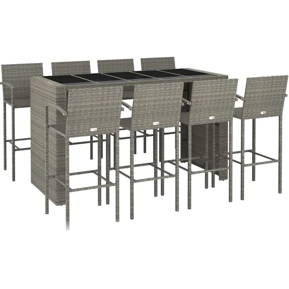 vidaXL 9-delige Tuinbarset poly rattan grijs