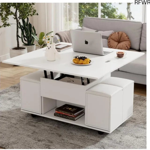 RFWR Multifunctionele opklapbare salontafel met ruime opbergruimte – moderne meubels voor woonkamer en kantoor wit