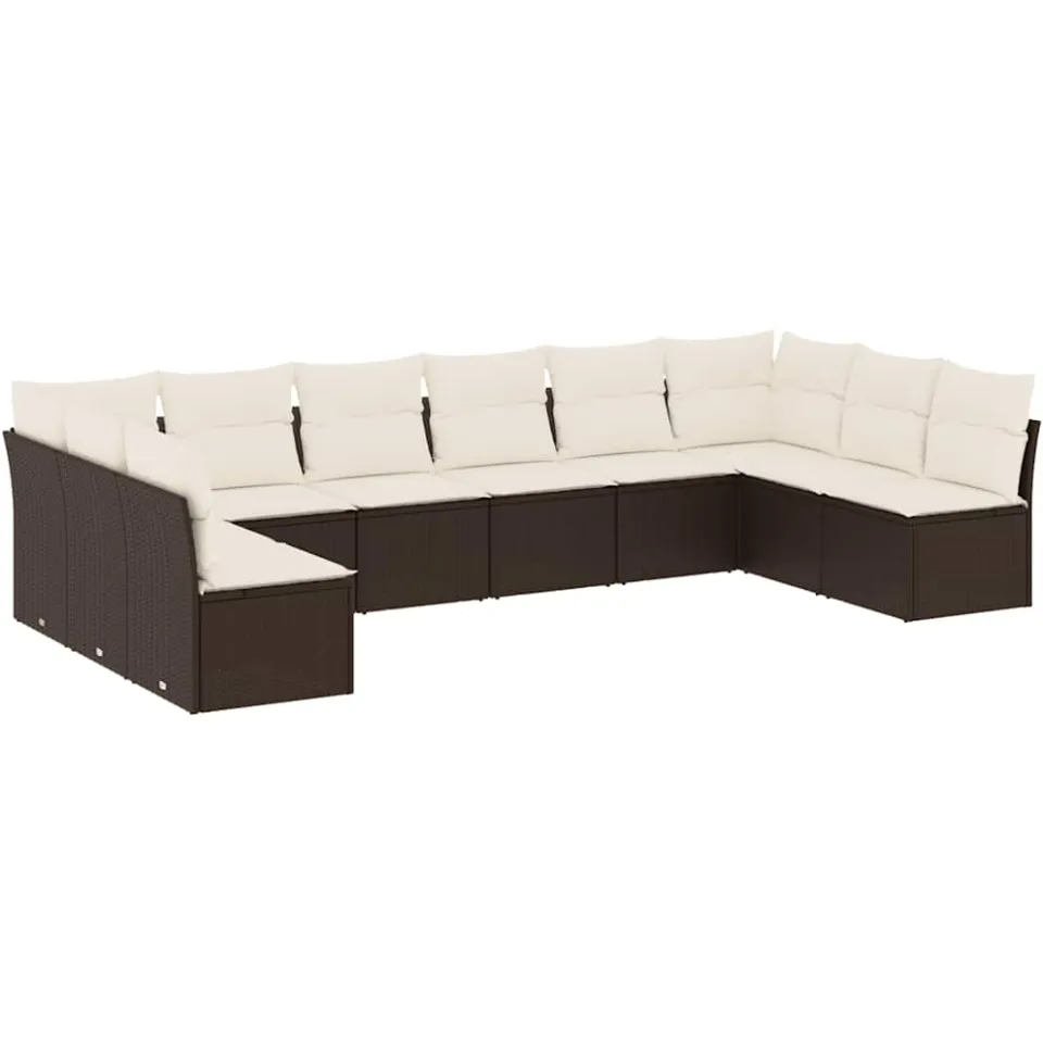 vidaXL 10-delige Loungeset met kussens poly rattan bruin