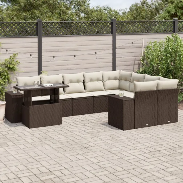 vidaXL 10-delige Loungeset met kussens poly rattan bruin, foto 2