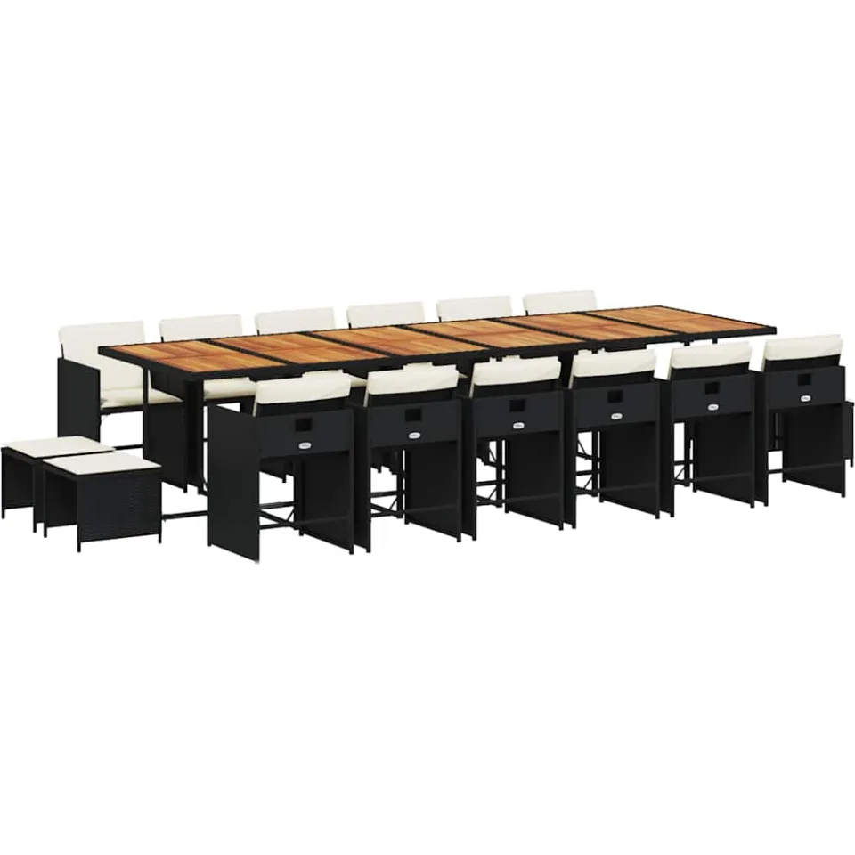 vidaXL 17-delige Tuinset met kussens poly rattan zwart, foto 3