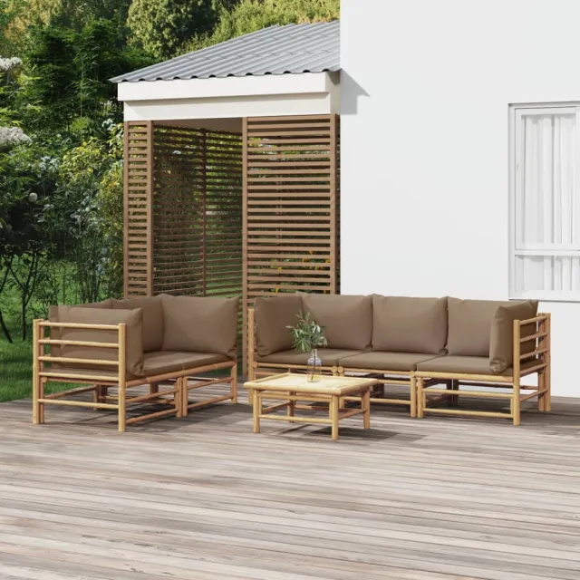 vidaXL 6-delige Loungeset met kussens bamboe taupe, foto 2