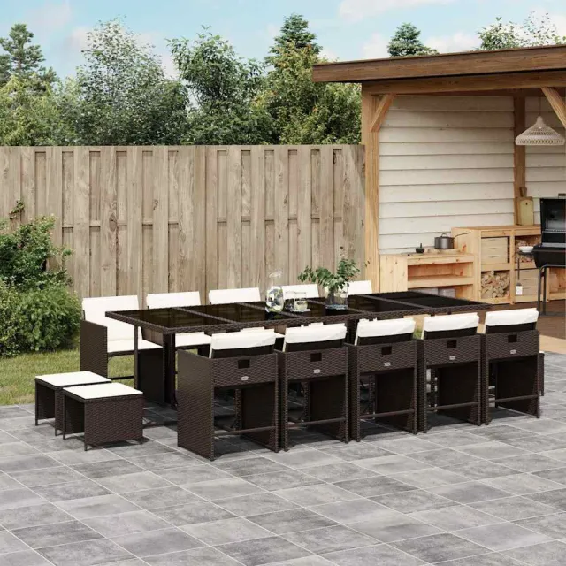 vidaXL 15-delige Tuinset met kussens poly rattan bruin