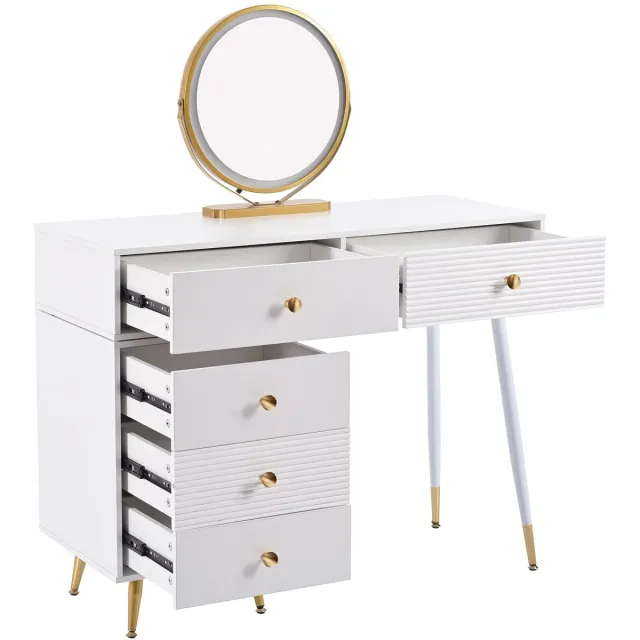 Merax Kaptafel met Verlichte Spiegel en Ladeblok – Uittrekbaar en Omkeerbaar – 100 × 40 × 78 cm – Wit