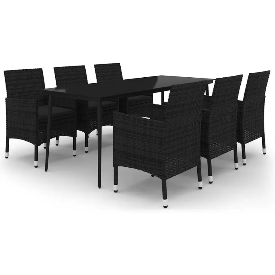 vidaXL 7-delige Tuinset met kussens poly rattan en glas zwart, foto 3