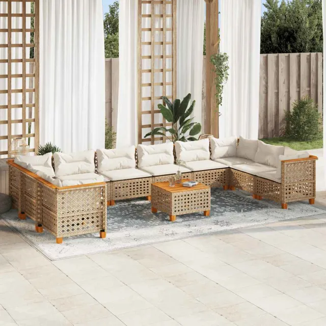 vidaXL 11-delige Tuinset met kussens poly rattan beige, foto 2