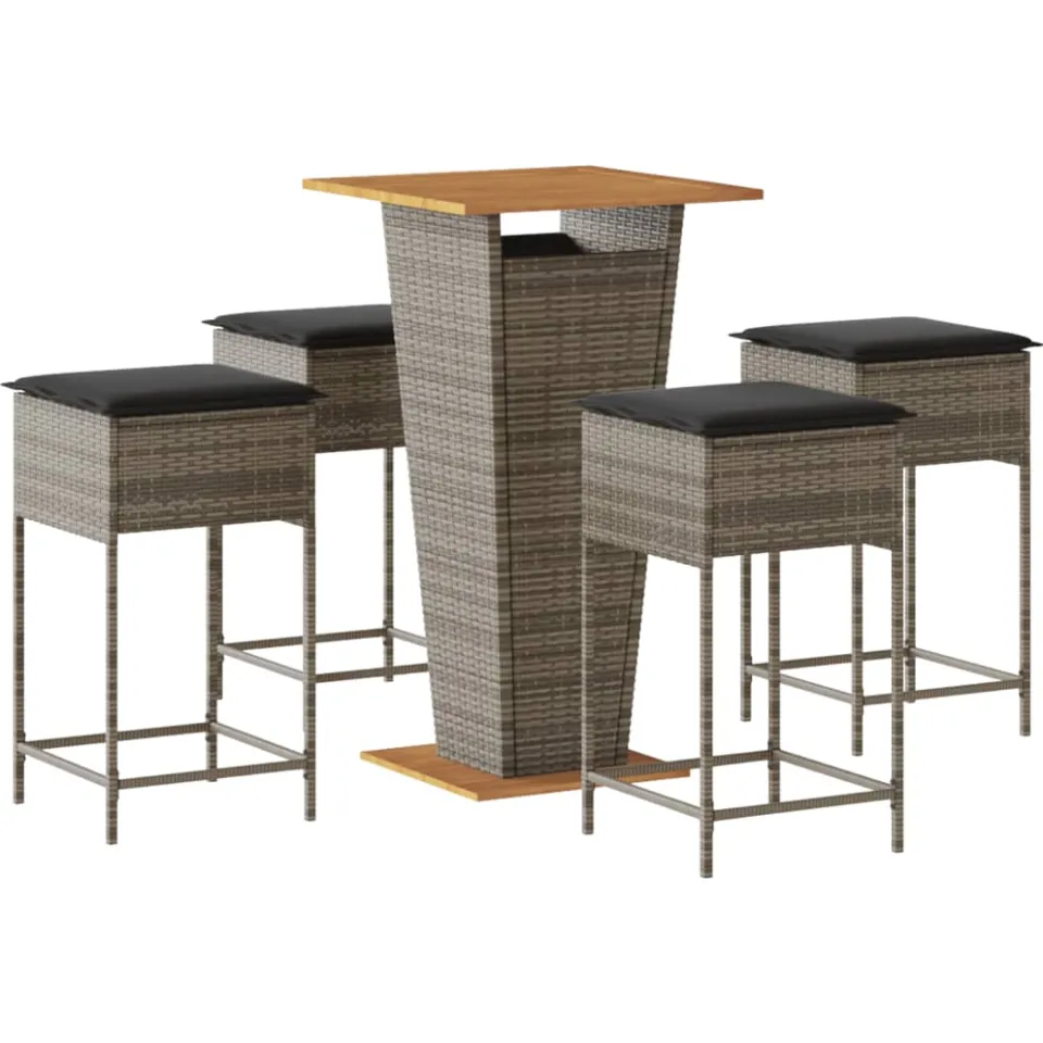vidaXL 5-delige Tuinbarset met kussens poly rattan grijs