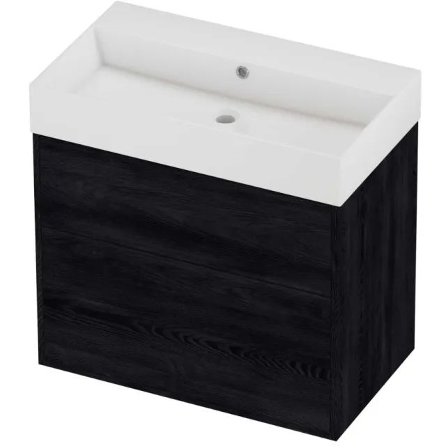 Proline Zara Badmeubelset Porselein Loft Zonder Kraangat 80x46x78 cm Glans Wit Black Oak