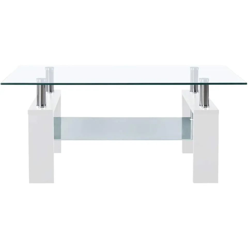 vidaXL Salontafel 95x55x40 cm gehard glas transparant en wit, foto 4