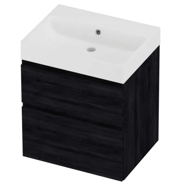 Proline Podium Badmeubelset Polystone Loft Zonder Kraangat 60x46x70 cm Mat White Black Oak Eiken