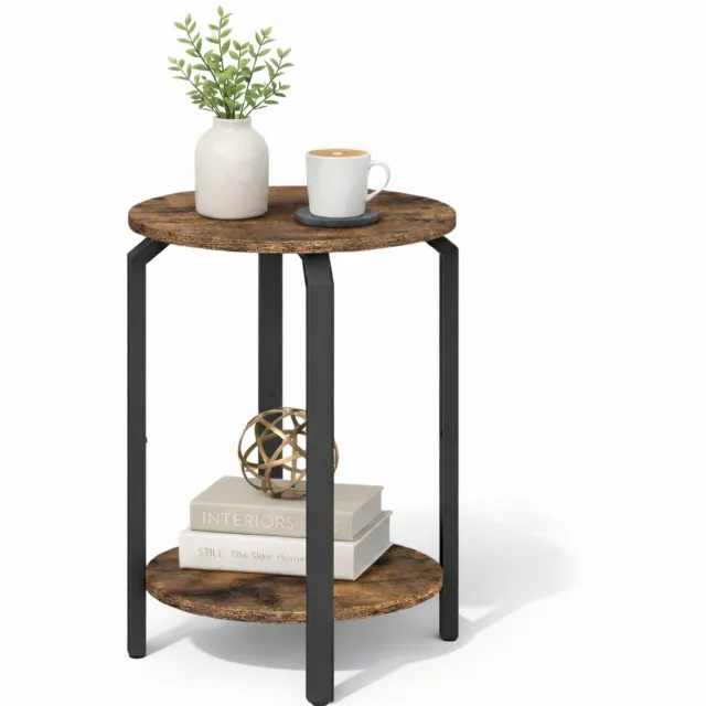 Acaza Bijzettafel - Nachtkastje - Vintage Bruin en Zwart - 38.5 x 58 cm (B x H) - Banktafel - Ronde Salontafel - Salontafel Bruin - Bijzettafel Hout