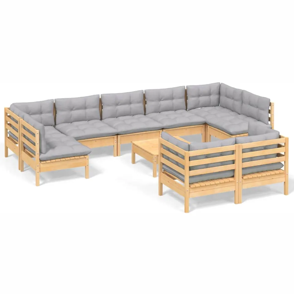 vidaXL 10-delige Loungeset met grijze kussens massief grenenhout grijs, foto 4