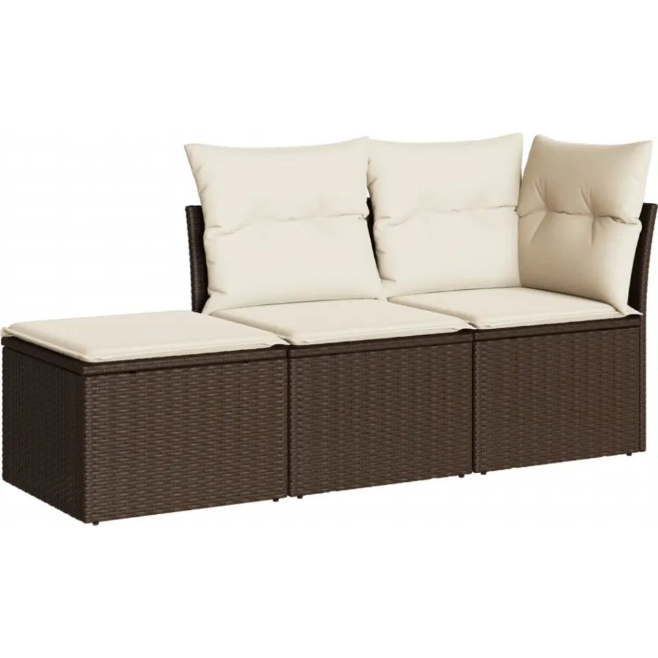vidaXL 3-delige Loungeset met kussens poly rattan bruin, foto 3