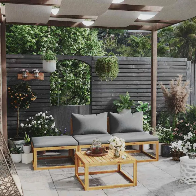 vidaXL 4-delige Loungeset met kussens massief acaciahout grijs