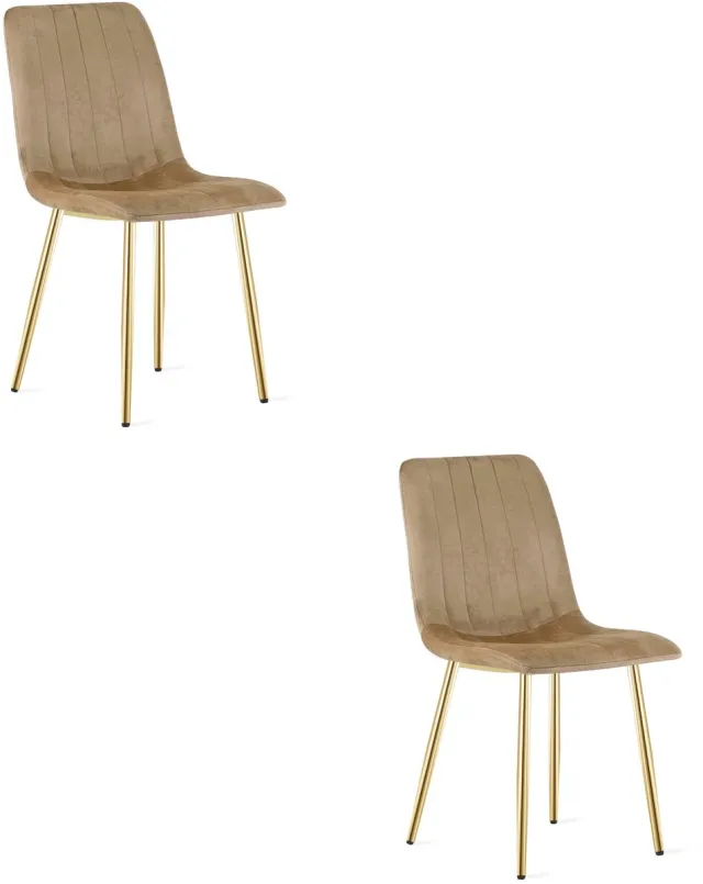 Oskar Set van 2 Eetkamerstoelen LAVA - Bruin met Gouden Poten – Velvet Gestoffeerde Design Stoelen – Comfortabele Stoelen voor Eetkamer, Keuken en Woonkamer - 110 kg bruin / goud