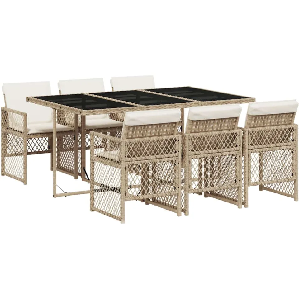 vidaXL 7-delige Tuinset met kussens poly rattan beige, foto 3