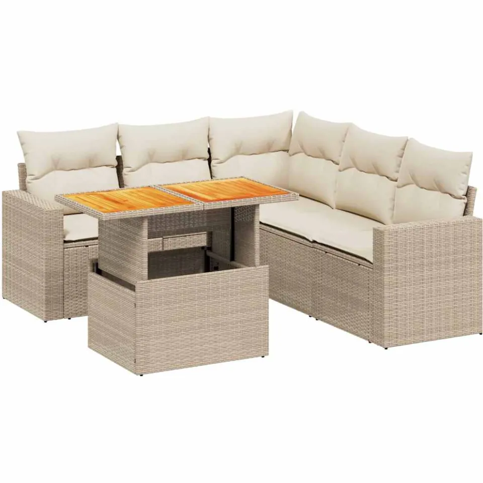 vidaXL 6-delige Loungeset met kussens poly rattan beige, foto 3