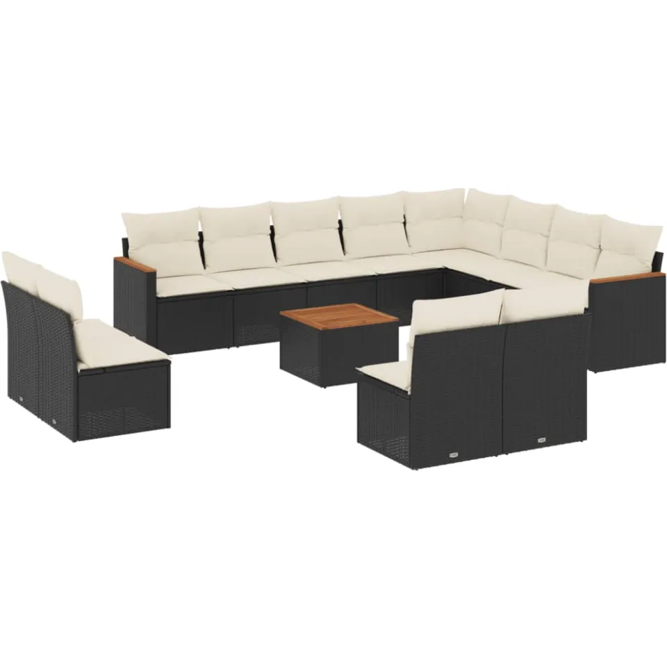 vidaXL 13-delige Loungeset met kussens poly rattan zwart, foto 3